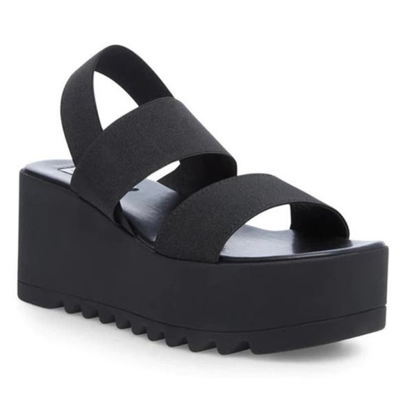 Steve Madden Ramzi Platform Strappy Sandals Black Made In Italy US 5.5 - Picture 1 of 12